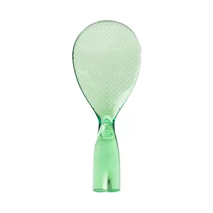 Green standing non-stick rice paddle, creative plastic rice spoon for kitchen cooking use.