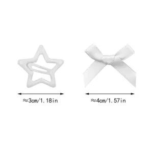 Detailed view of white mini star and bow hair clip set showing precise sizes clearly.