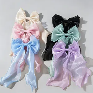 Large Organza Bow Hair Clip Fairy Style Shimmer Ribbon Hair Accessories For Women Girls Daily Styling Hair Decor
