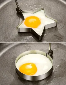 Stainless steel fried egg mold kitchen tool, star and round shape cooking ring pan tool.