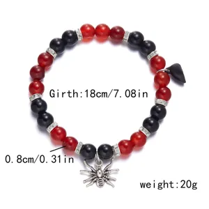 Halloween Magnetarmband für Paare mit Spinne, rote und schwarze Perlen, 18cm Umfang, 20g
