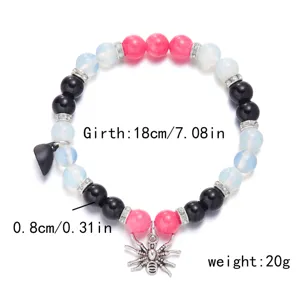 Detailansicht des Halloween Spinnen-Perlenarmbands mit 18 cm Umfang und 0,8 cm Perlen