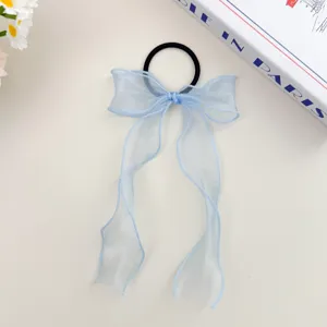 Zoete lichtblauwe organza strik haarband elegante lint haar elastiek voor vrouwen en meisjes.