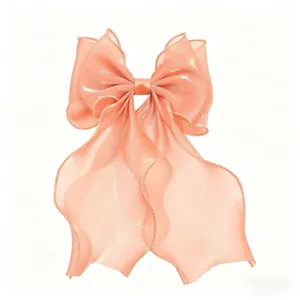 Shimmer organza bow hair clip, large fairy core hair bow with long tails for women girls.
