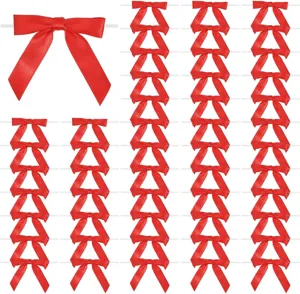 Red ribbon bows pack for gift wrapping, party decor, DIY crafts, and baking packaging details.