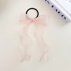 Zoete roze organza strik haarband voor vrouwen, elegante lint haartouw en staartouder.