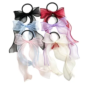 Organza strik haarrekkers schattige strik paardenstaarthouder elastische haarbanden set