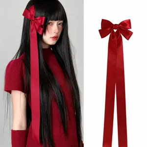 Large Satin Long Ribbon Bow Hair Clip Sweet Vibe Korean Style Hairpin Cute Side Clip Hair Accessories for Women