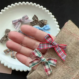 Sweet plaid ribbon small bow hair clips cute checkered hair accessories for daily styling