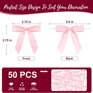 Pink satin bows 50pcs set, perfect for party gift wrapping, DIY crafts and holiday decoration.