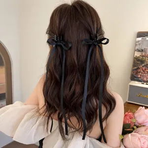 Black ribbon bow hair claw for women, balletcore sweet Y2K princess hair accessory
