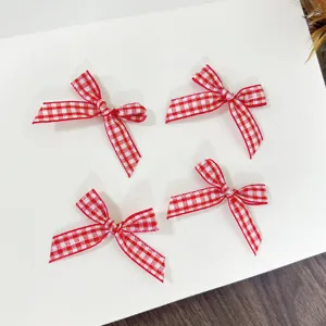 Cute red and white checkered ribbon bow hair clips sweet college style plaid hair accessories
