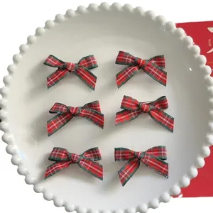 Sweet academy style plaid ribbon small bow hair clips set, cute tartan hair accessories.