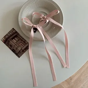 Sweet pink long ribbon bow hair claw clip balletcore fairy cute hair accessories for women