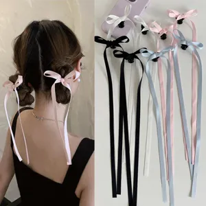 Y2K Sweet Ballet Style Hair Claw Long Ribbon Bow Hairclip Polyester Cotton Elegant Princess Hair Accessories For Women