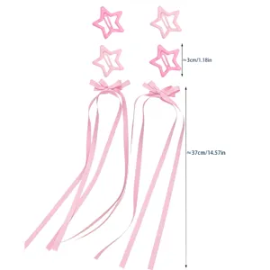 Set di fermagli per capelli a stella rosa e nastro lungo accessori per capelli dolci fata