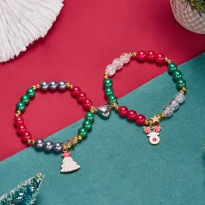Bracelet à Perles de Noël Père Noël Renne Avec Fermoir Cœur Magnétique Rouge Vert Alliage Bracelet à Breloques Ensemble Pour Couples Cadeau