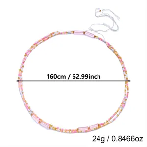 Close-up of colorful beaded waist chain showing its 160cm length and 24g weight.