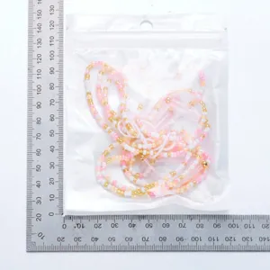 Handmade Bohemian multi-layer colorful bead waist chain shown with a measurement ruler