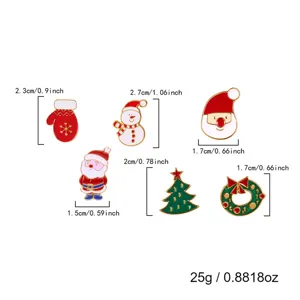 Detailed size and weight specs for the Christmas enamel pins set with Santa and Snowman motifs.