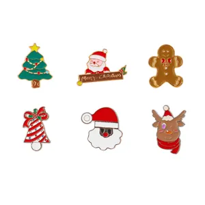 Set of six festive Christmas enamel pins featuring Santa, trees, and reindeer