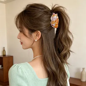 Cute cartoon cat hair claw clip for women, stylish shark clip for bun hairstyles