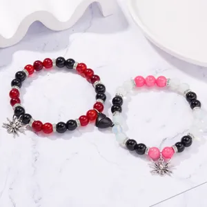 Halloween Spinne Herz Magnetische Anziehung Paar Armbänder Legierung Glas Perlen Schmuck Geschenk Für Herren Damen Vintage Gothic Handkette