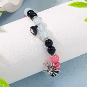 Halloween-Paararmband mit Spinne und Herz-Magnet-Anhänger, Perlenarmband, Kristall-Stil.