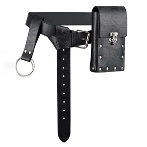 Black steampunk waist bag with belt for medieval cosplay and renaissance costumes.