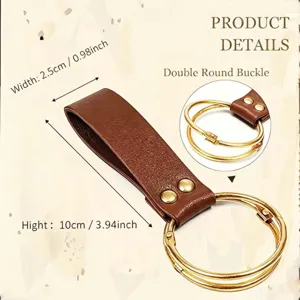 Brown leather steampunk belt loop with double gold round rings medieval accessory