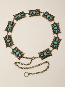Cintura a catena in bronzo stile vintage con pietre turchesi per eleganti abiti da donna