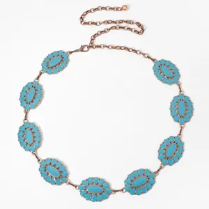 Ceinture chaîne en métal bohème à fleurs turquoise pour robes et pulls