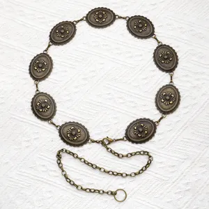 Ceinture chaîne vintage en métal bronze avec fleurs pour robes et pulls femme
