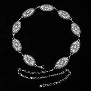 Ceinture chaîne de taille vintage en alliage sculpté avec finition argent antique pour femme