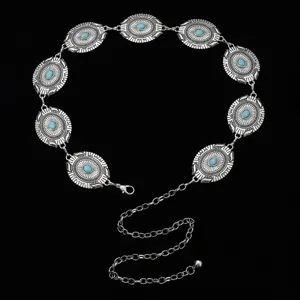 Chaîne de taille vintage bohème en alliage d'argent avec pierres de turquoise