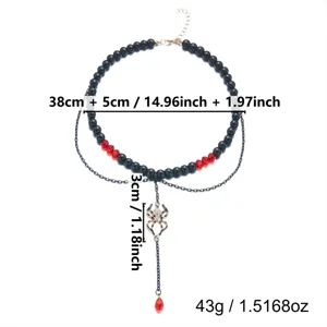 Detailed measurements of Halloween spider beaded necklace with red crystal accents