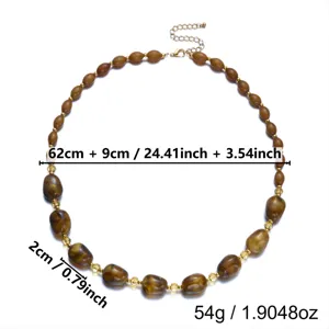 Collana di perle in resina tartarugata marrone con specifiche di dimensioni e peso esatte