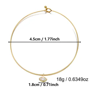 Dimensions détaillées du tour de cou en acier doré avec pendentif zircon marquise
