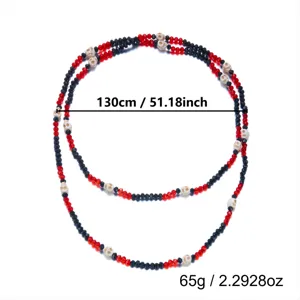 Red and black 130cm long beaded Halloween necklace featuring decorative skulls detail