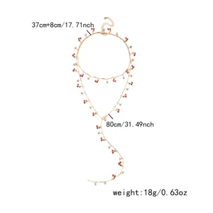 Detail der goldenen Kirsch-Körperkette mit Längenangabe 80cm und Gewicht 18g Angaben.