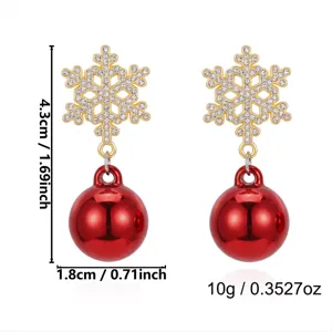 Detailed dimensions and weight for Christmas snowflake red ball drop earrings