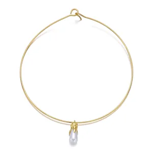 Collier rigide en acier inoxydable doré avec pendentif perle minimaliste