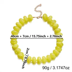 Detailed measurements for the Bohemian yellow resin beaded necklace with weight