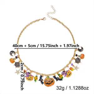 Close-up of Halloween pumpkin necklace charms showing dimensions and weight details