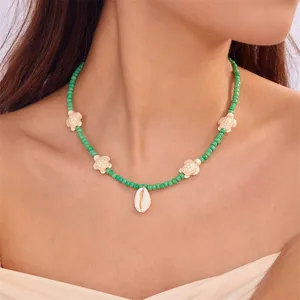 Boho green bead turtle shell choker necklace women fashion summer beach jewelry gift