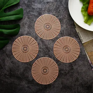 Nordische holle onderzetters set, roségouden geometrische PVC hittebestendige tafelmat