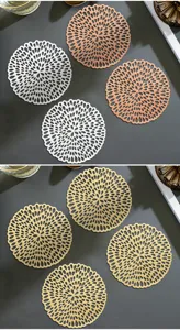 Creative hollow gold round PVC coaster heat insulation coffee cup mat wine glass table decor
