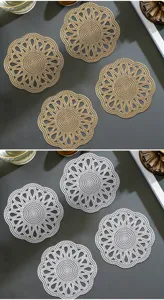 Set de sous-verres ronds en PVC motif fleur ajourée, isolant thermique pour café et vin.
