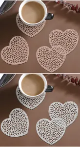 PVC heart-shaped hollow cup coaster nordic style waterproof heat-resistant coffee mat details