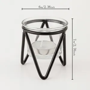 Modern geometric metal candle holder with glass cup and tealight for home and wedding decor.